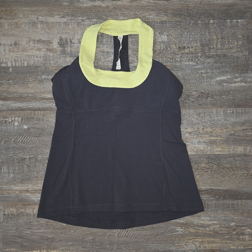 Lululemon Athletica Grey Asymmetrical Sleeveless Tank Top with Yellow Accents
